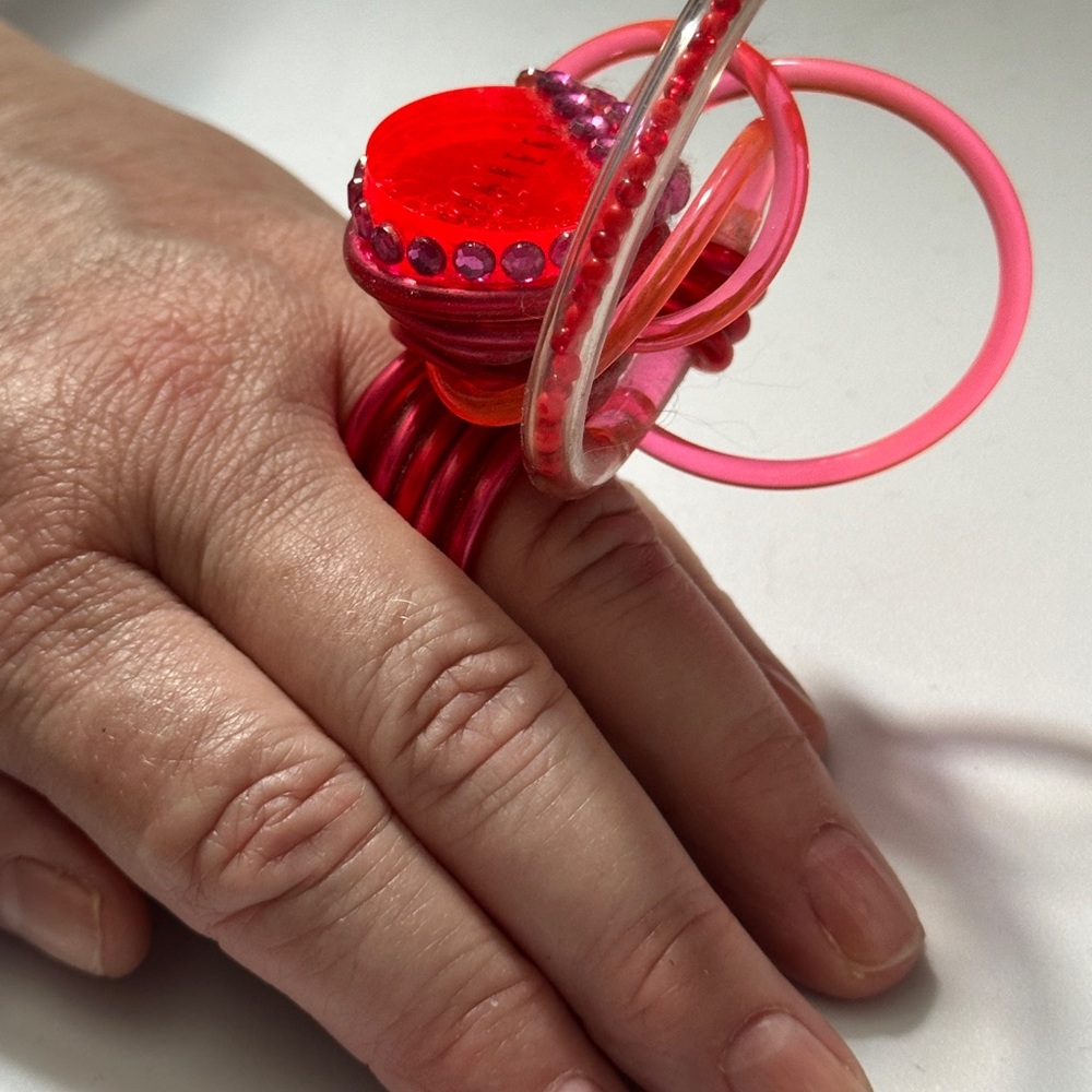 Chapter Handmade Red and Pink PVS Rhinestone Statement Ring